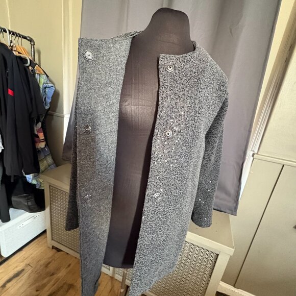 ZARA Womens Long Sleeve Three Button Sequin Knit Coat Gray Size Large - Picture 4 of 7